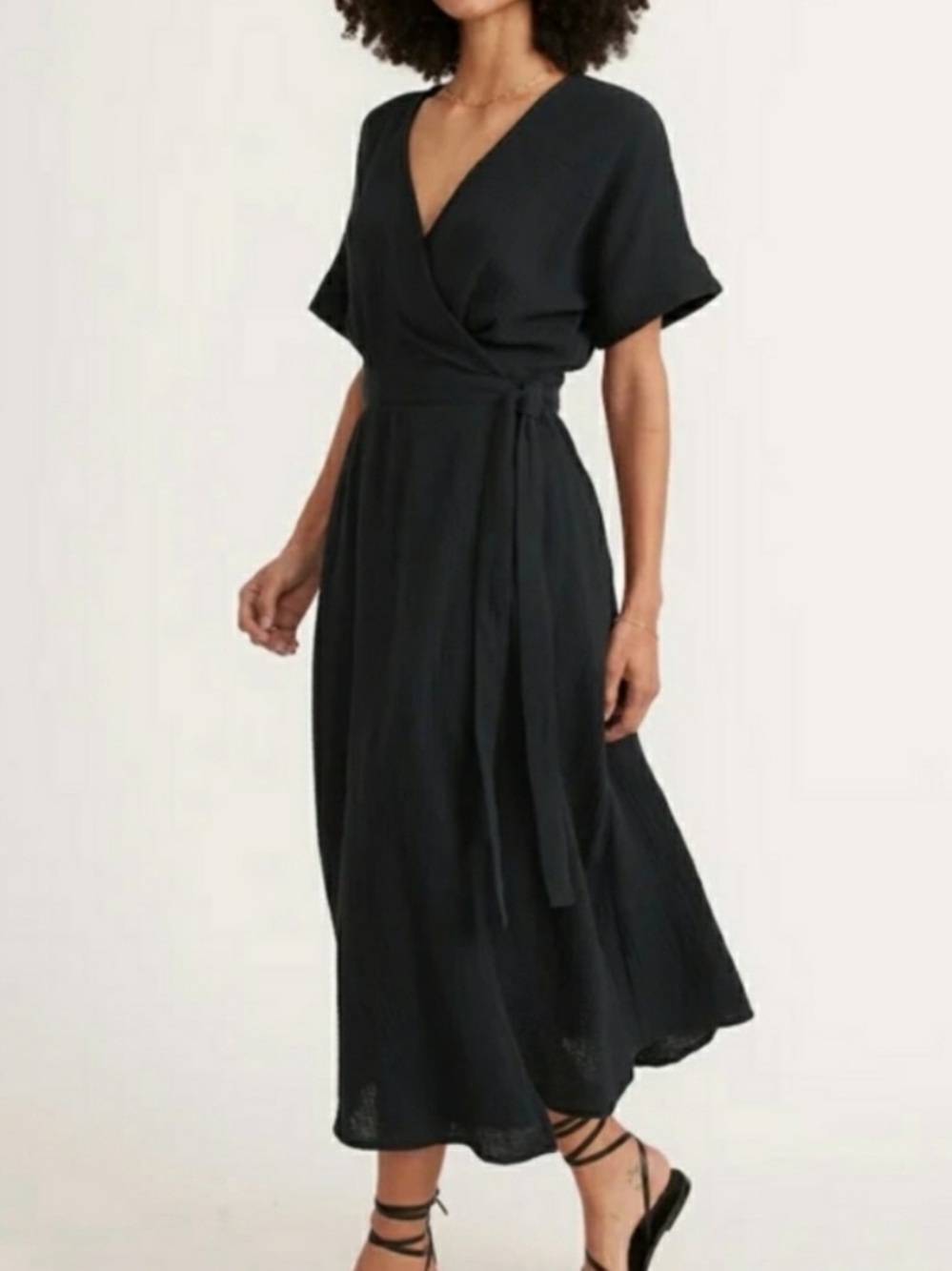 Marine Layer Black Valencia Wrap Dress Gauze Cotton Small - Picture 2 of 9